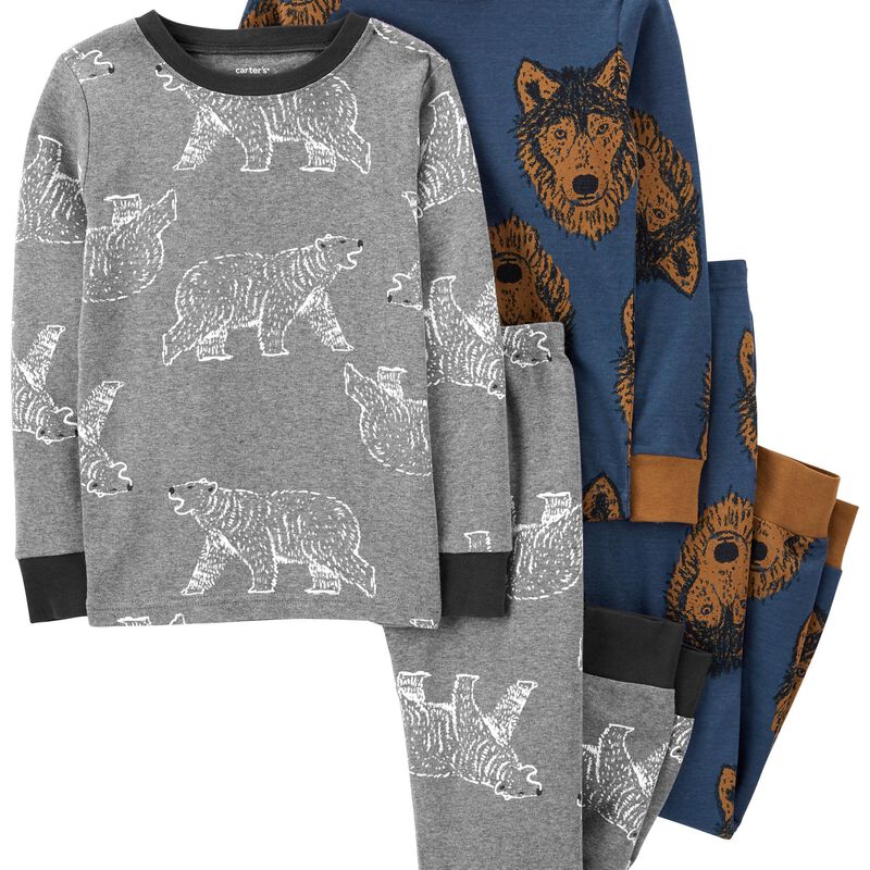 Blue/Heather Kid 4-Piece Wolf 100% Snug Fit Cotton PJs | oshkosh.com