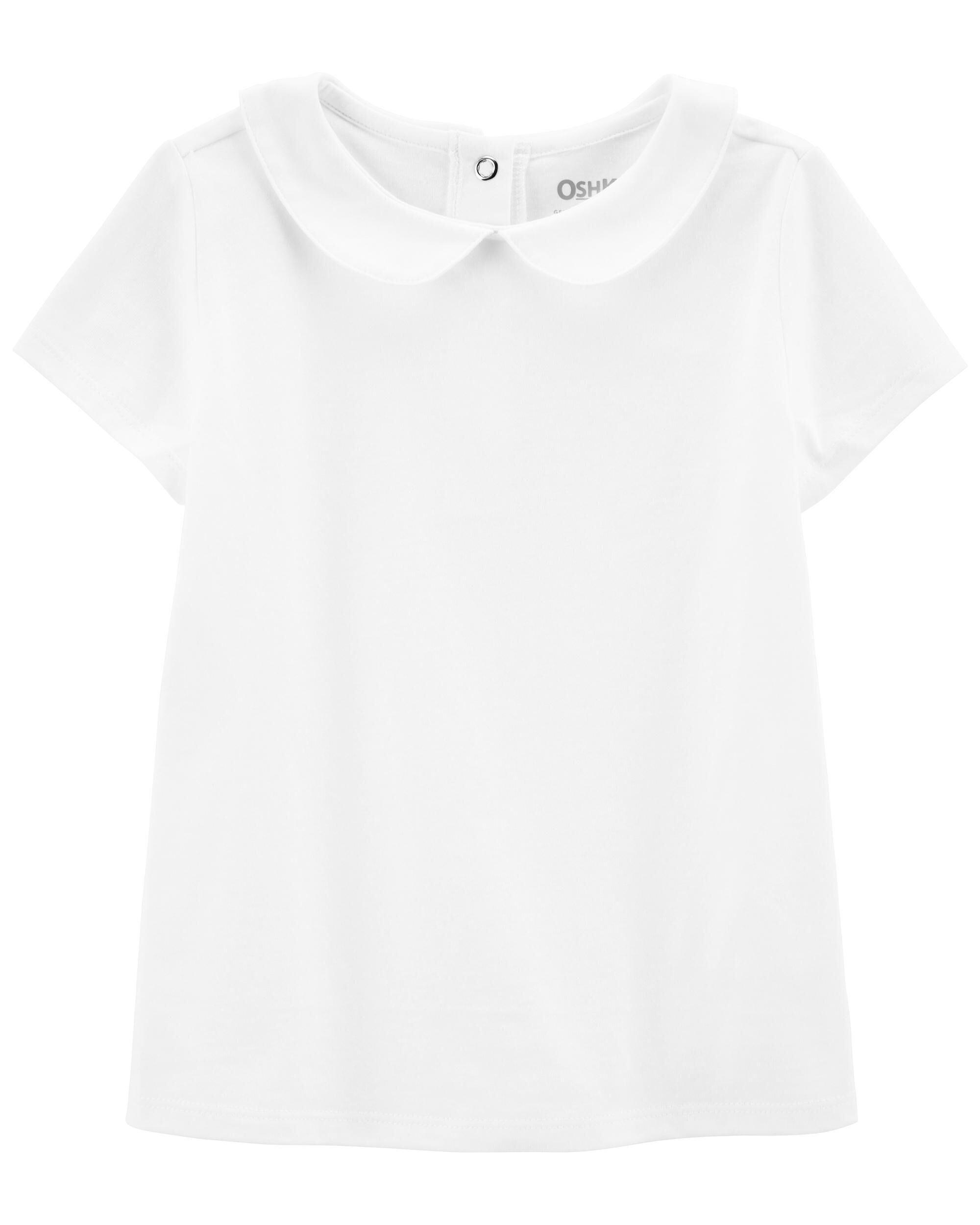 New OshKosh Girls Solid White Peter Pan Collar Shirt Top SS 9 12 18 24 2T 3 4 5T 